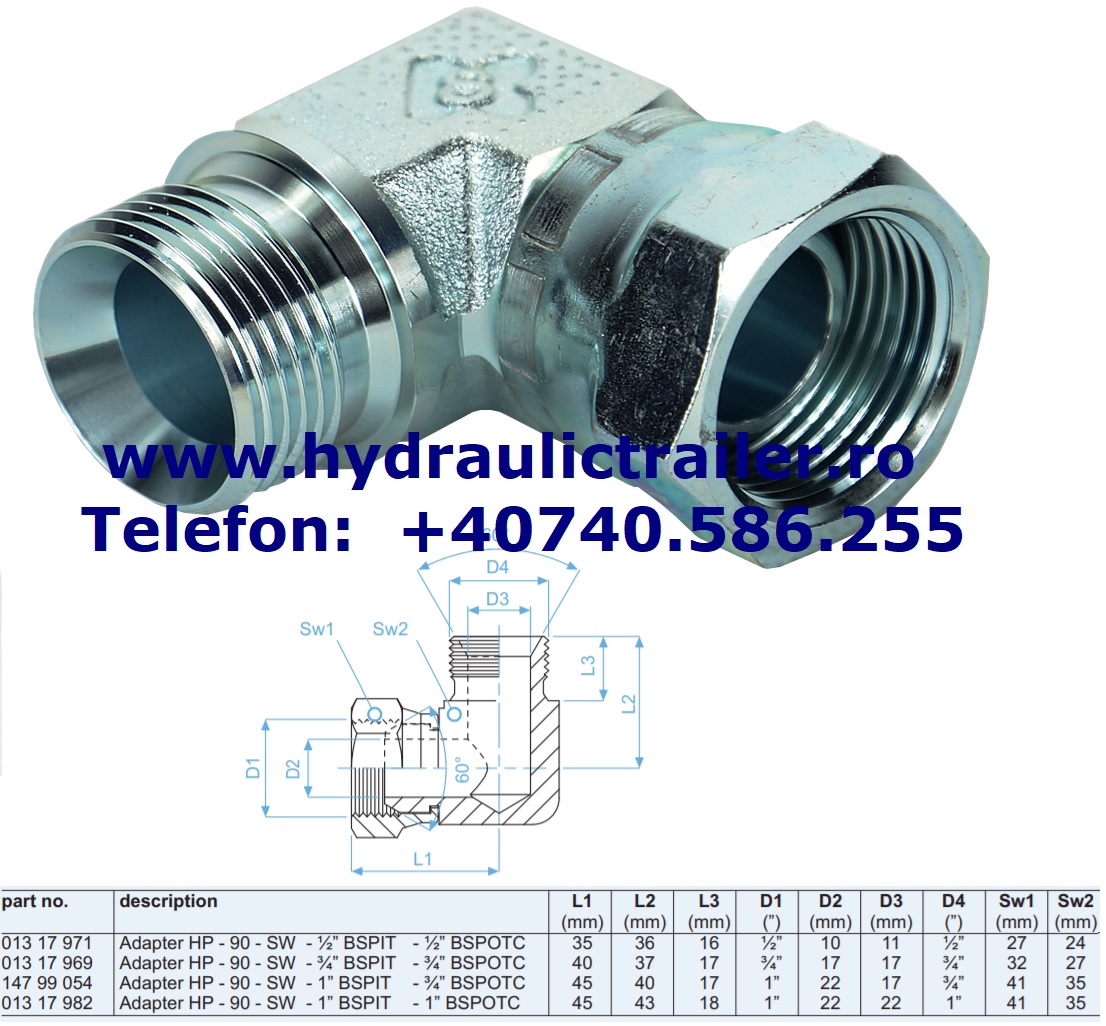 Niplu Cot hidraulic cu holender la 90, dimensiune 3/4